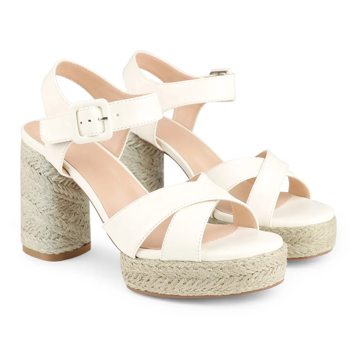 95mm/3.74Inch Espadrille Platform High Heels for Women Ankle Strap Chunky Heeled Sandals-vocosishoes