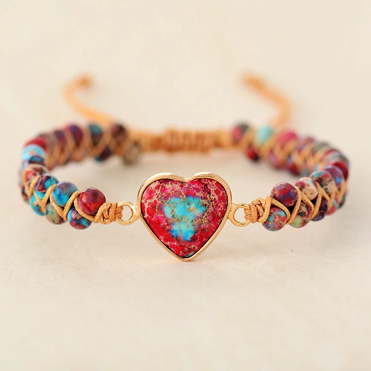 Imperial Stone Peach Heart Double Layer Hand Woven Bracelet