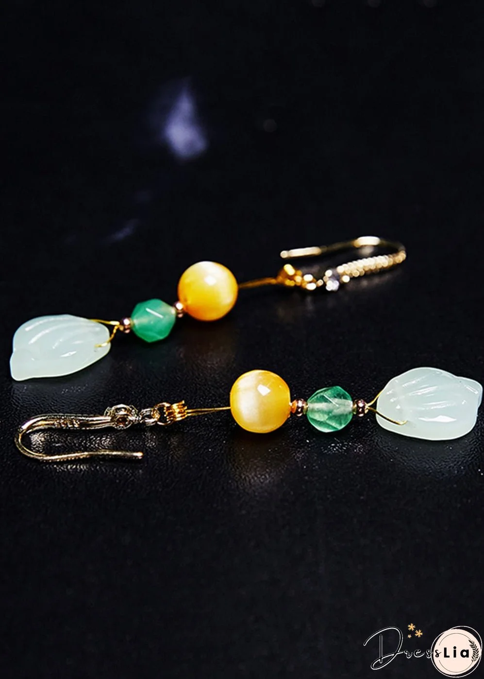 Unique Naturally Jade And Beeswax Drop Earrings