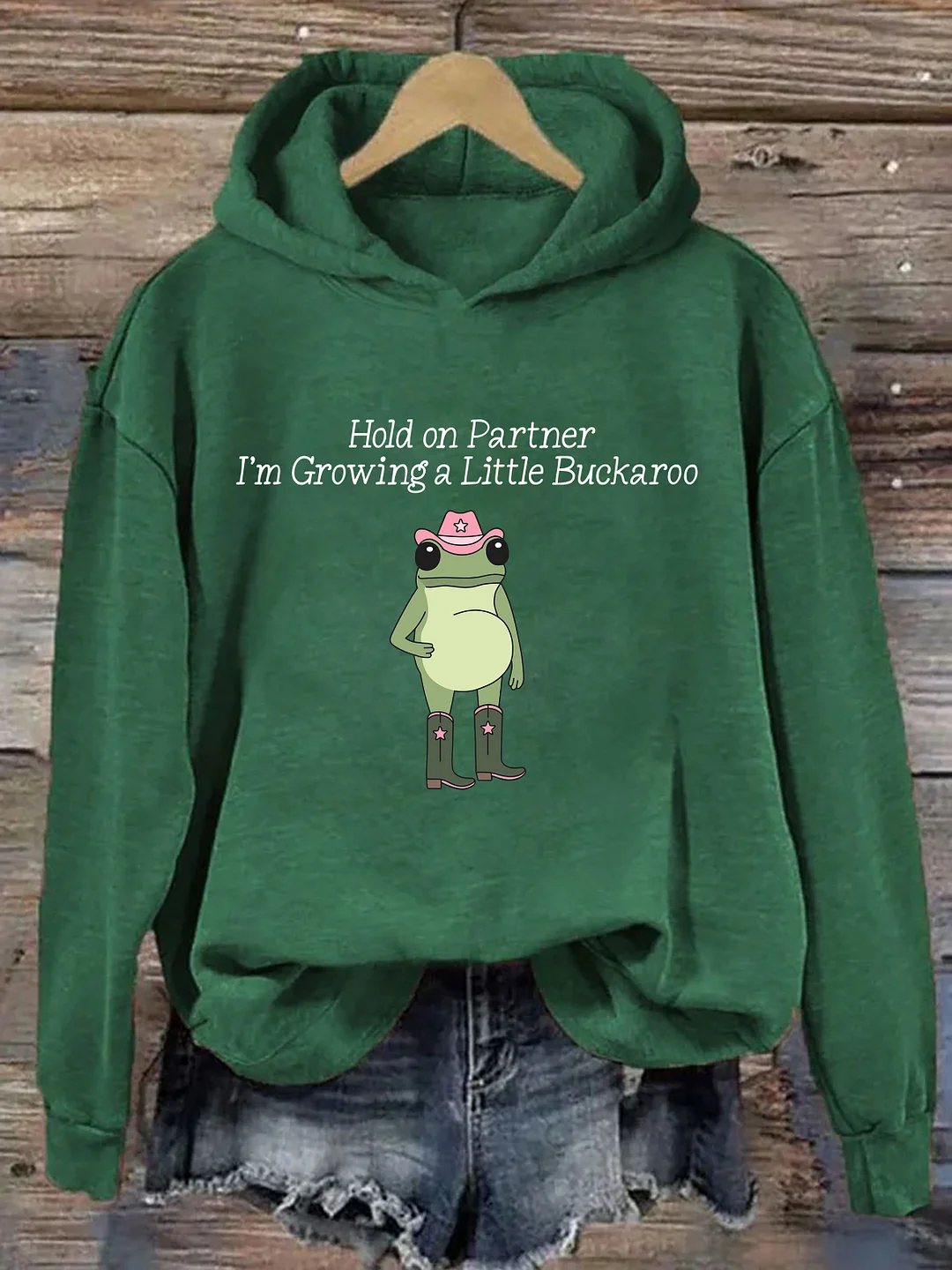 Hold On Partner I'm Growing a Little Buckaroo Hoodie