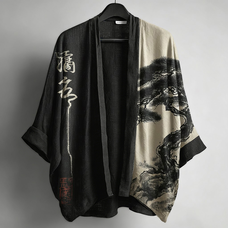 Ink Painting Art Pattern Linen Kimono Cardigan  artssus