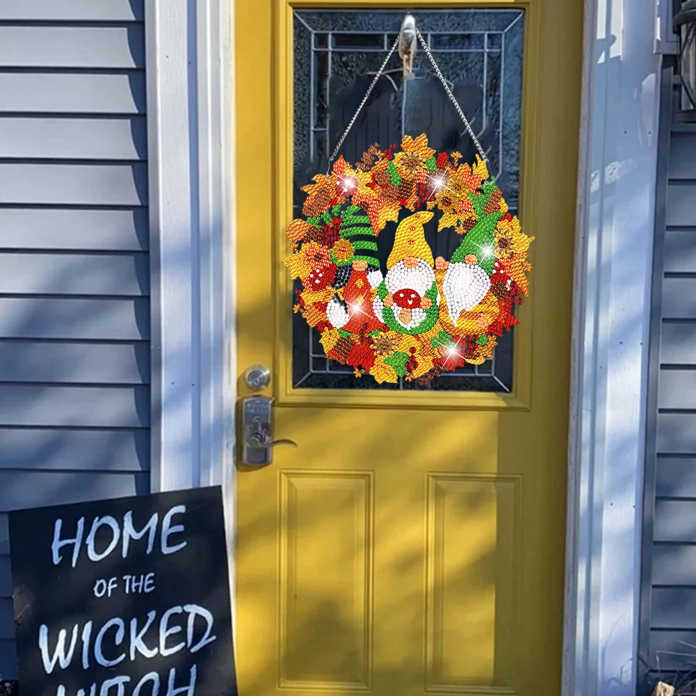 DIY Fall Gnome Single Side Special Shaped Diamond Painting Wall Decor Wreath Crystal Painting Wreath