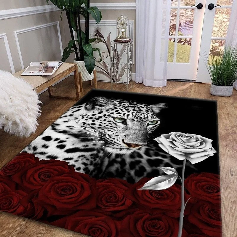 3D Leopard Tiger Lion Cat Non-slip Area Rugs Large Mat Rugs for Living Room Comfortable Carpet Soft Floor Mat Rugs for Bedroom 121-1