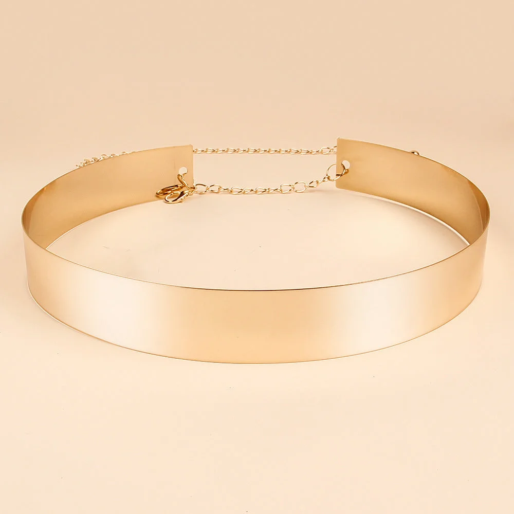 Mirror Exaggerated Card Sequin Metal Adjustable Defined Waist Wide Belt