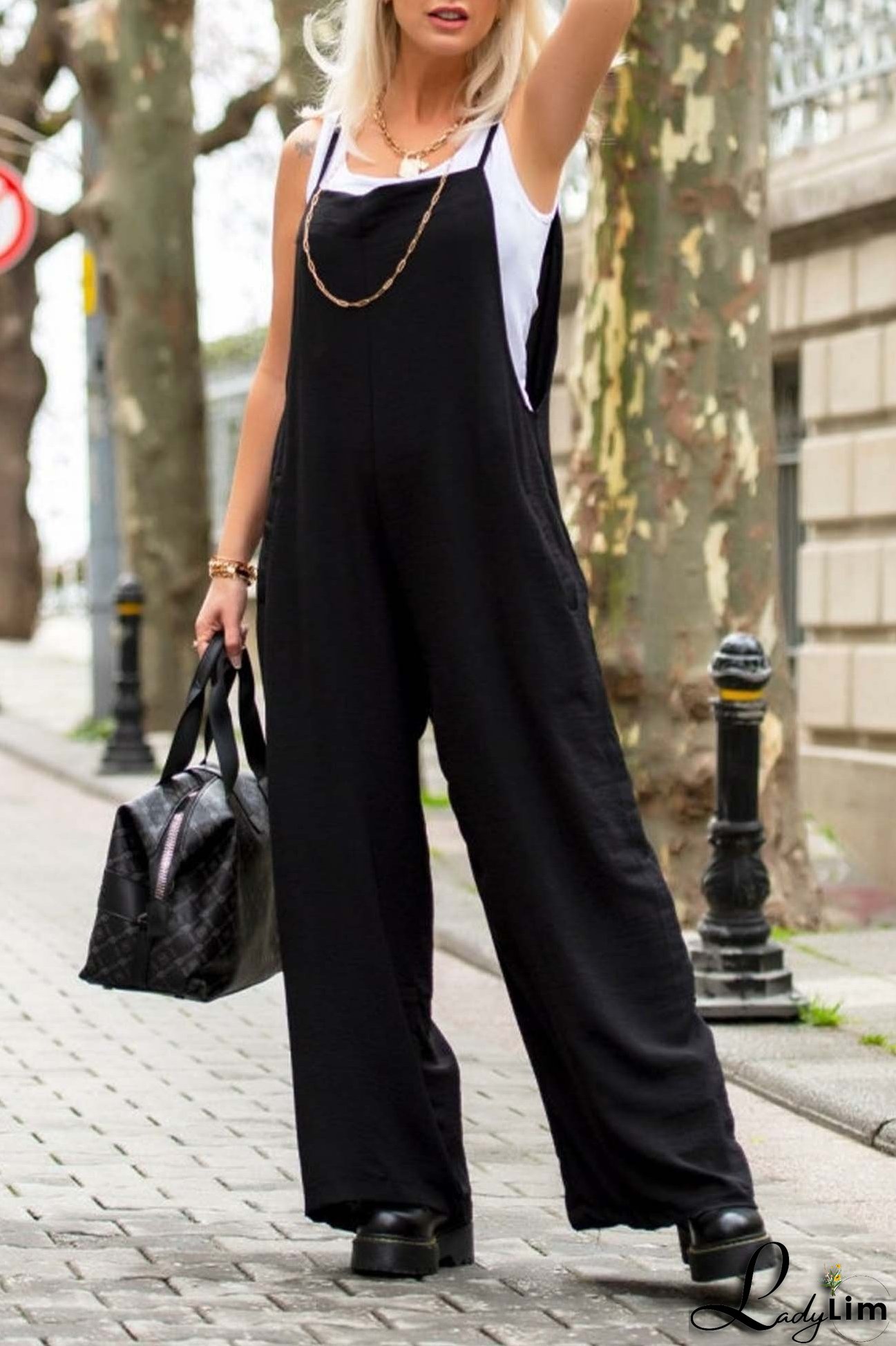 Solid Color Wide Leg Cami Jumpsuits