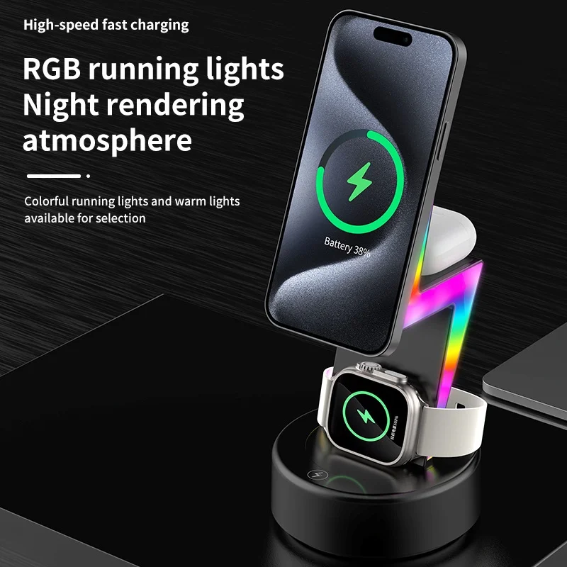 Lightning three-in-one wireless charging phone watch Bluetooth headset fast charging charger
