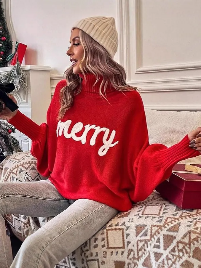 Nigikala Nigikala Turtleneck Women's Autumn And Winter Loose Bat Sleeves Wearing Knitted Tops Off