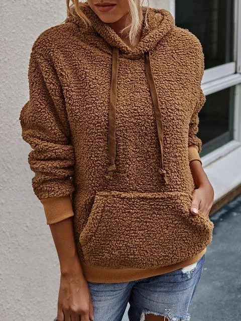 Solid Drawstring Pullover Hoodie