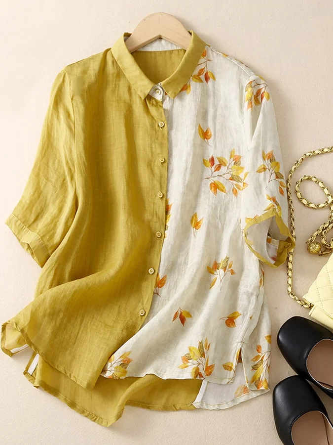 Vintage Paneled Printed Cotton And Linen Shirt
