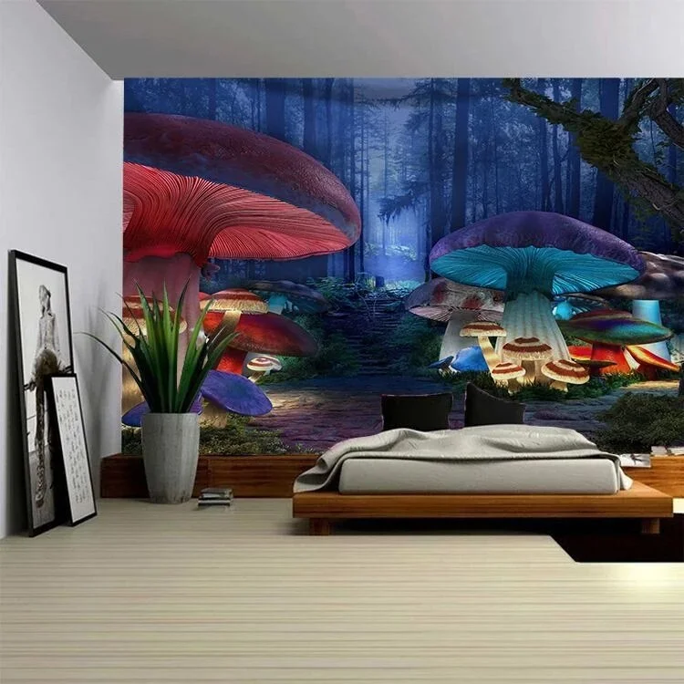 Mushroom Fantasy Forest Tapestry Bohemian Tapestry   Mandala Hanging Hippie Wall Hanging Wall Tapestries Mandala Wall Room Decor