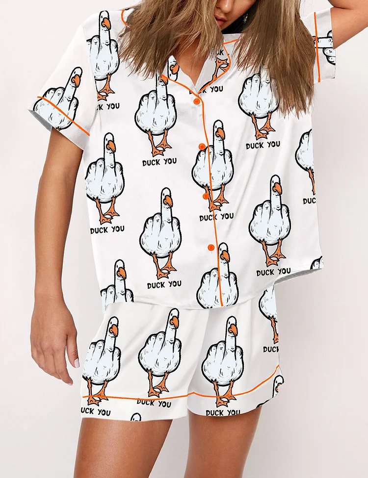 Women's Duck You Third Finger Print Pajama Set