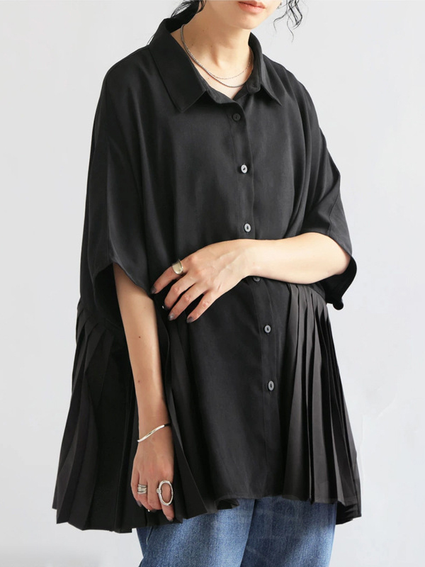 Bat Sleeve Single-breasted Ruched Lapel Shirt
