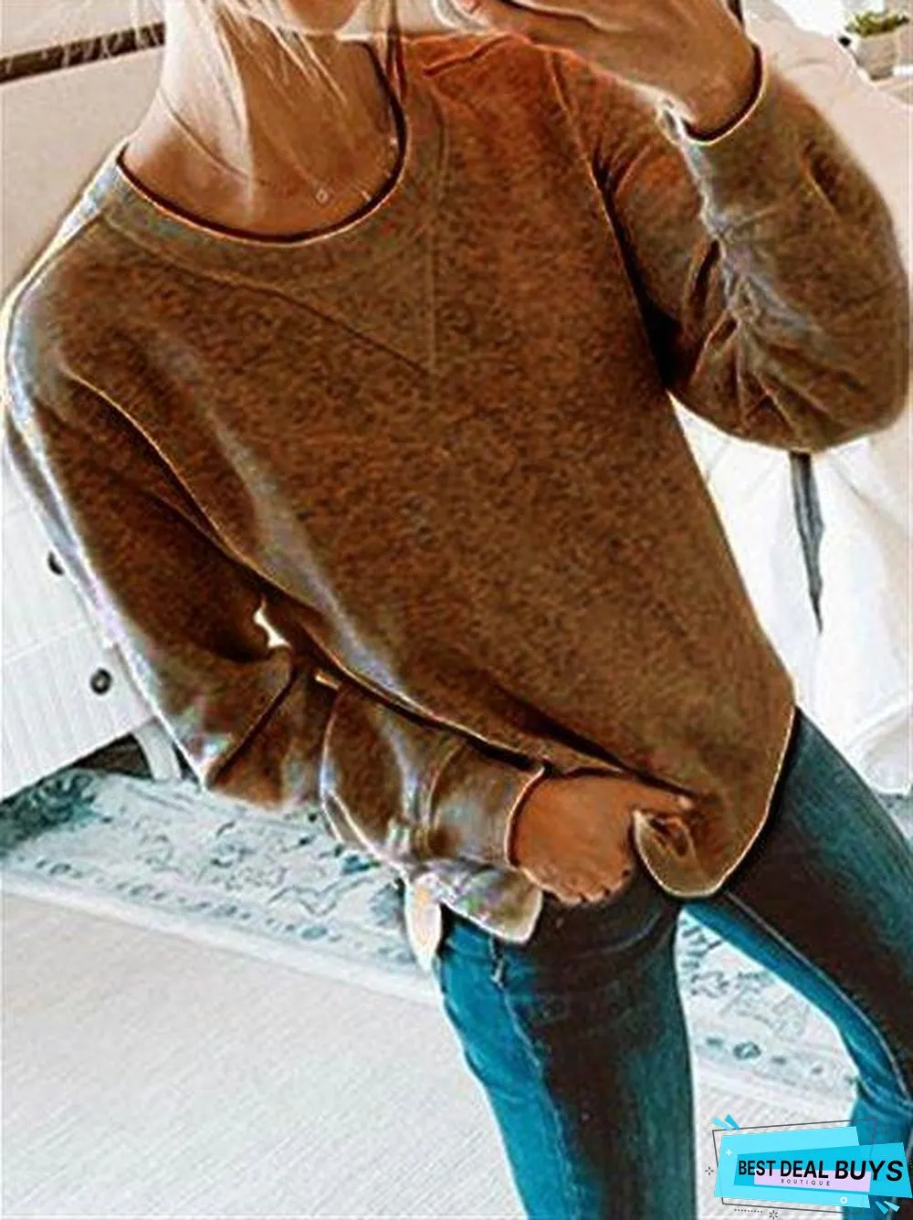 Fashion Autumn Casual Cotton Long Sleeve Crew Neck Sweaters