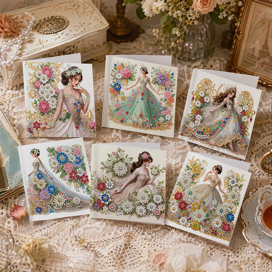 6pcs Dream Girl DIY Diamond Painting Greeting Card Kits with Envelopes Diamond Art Greeting Cards Diamond Art Cards Kits for Adults DIY Crafts Family Friend Gifts