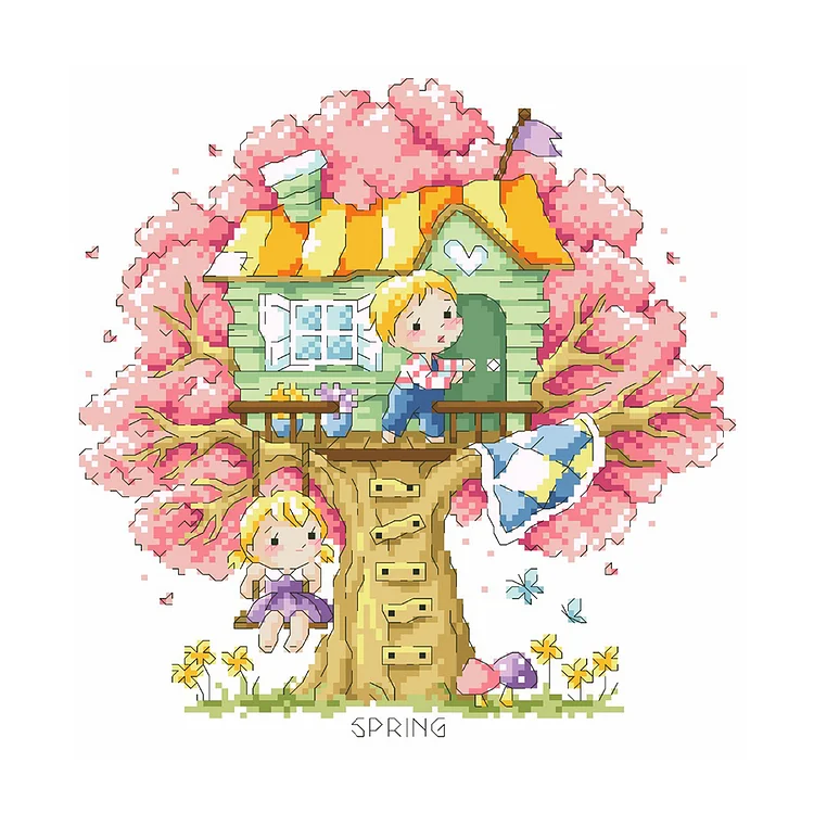 Tree House(Spring) 14CT Counted Cross Stitch 40*40CM