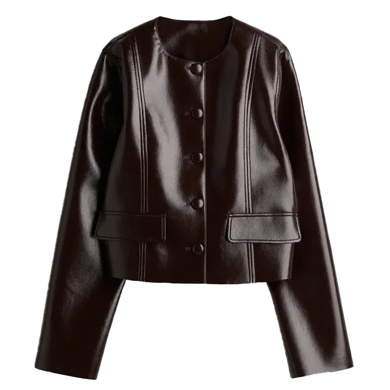 Toloer Burgundy Pu Leather Jacket And Mini Skirt-Outfit Ideas