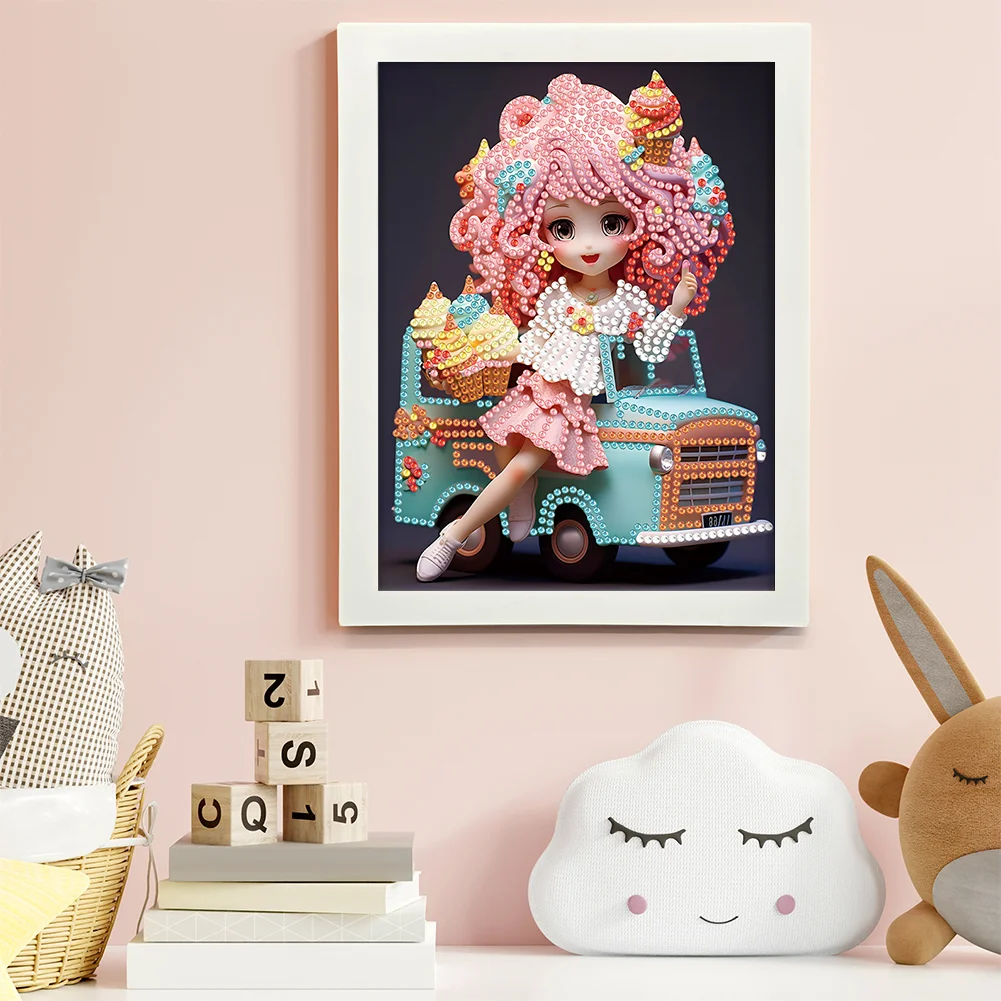 Diamond Painting - Partial Crystal Rhinestone Drill - Cartoon Girl(Canvas|15*20cm)【with Plastic Frame】