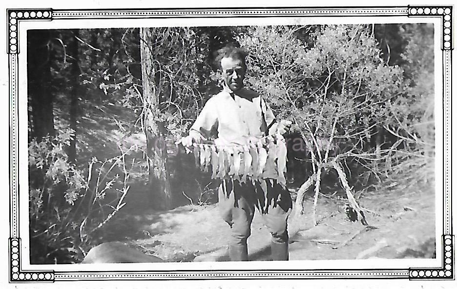 FOUND FISHING Photo Poster painting bw FISH GUY AND HIS HAUL Original Snapshot 112 12 E