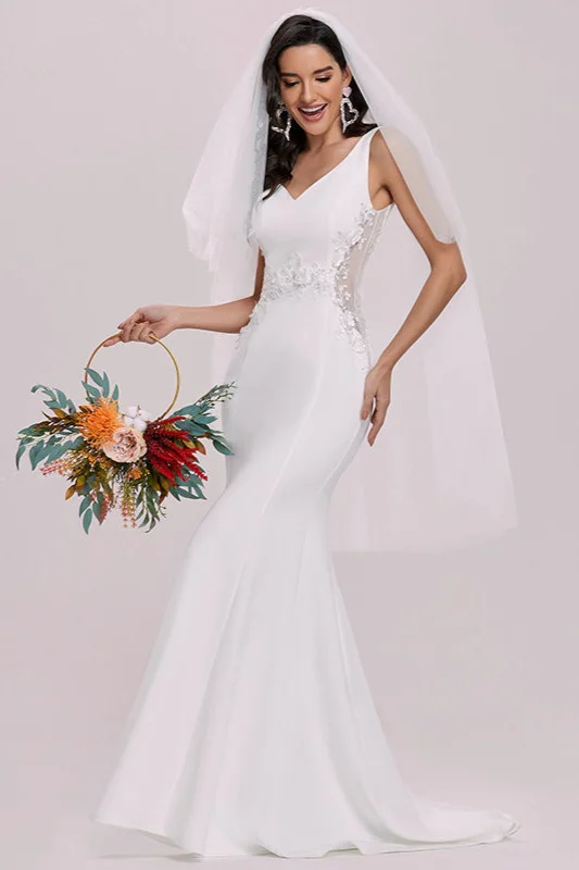 Mermaid V-Neck Sleeveless Long Bridal Gowns - lulusllly