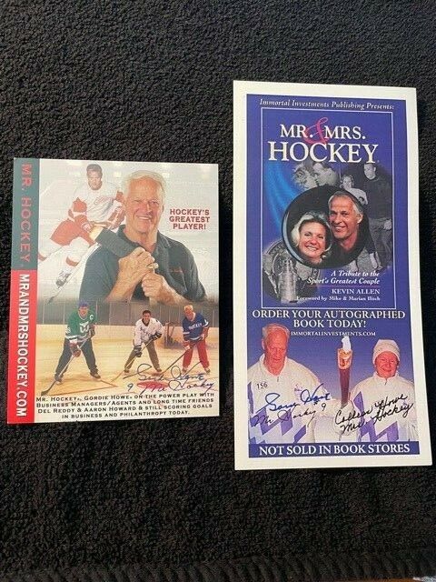 Gordie Howe Signed Autographed Book Ad Cards Mr and Mrs Hockey (2)