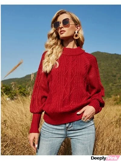 Ribbed Mock Neck Lantern Sleeve Sweater