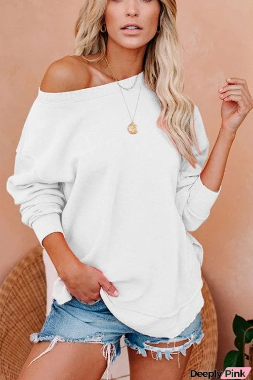 Solid Dew Shoulder Loose T Shirt