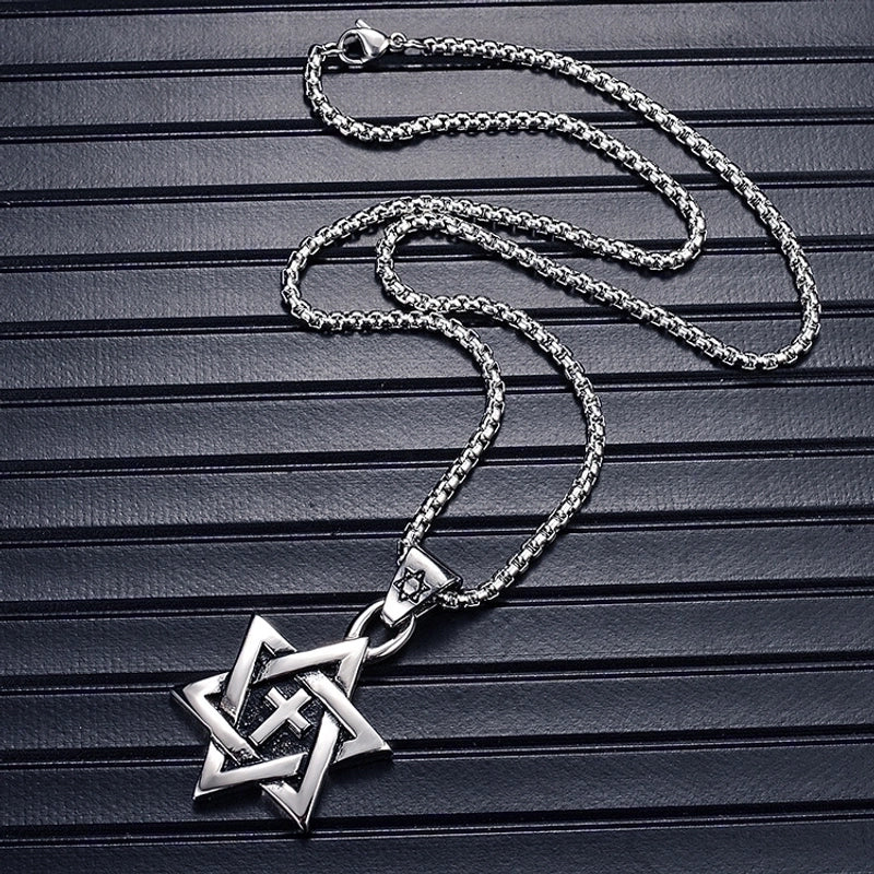 Hip-hop Hexagram Titanium Steel Men's Charms Pendant Necklace