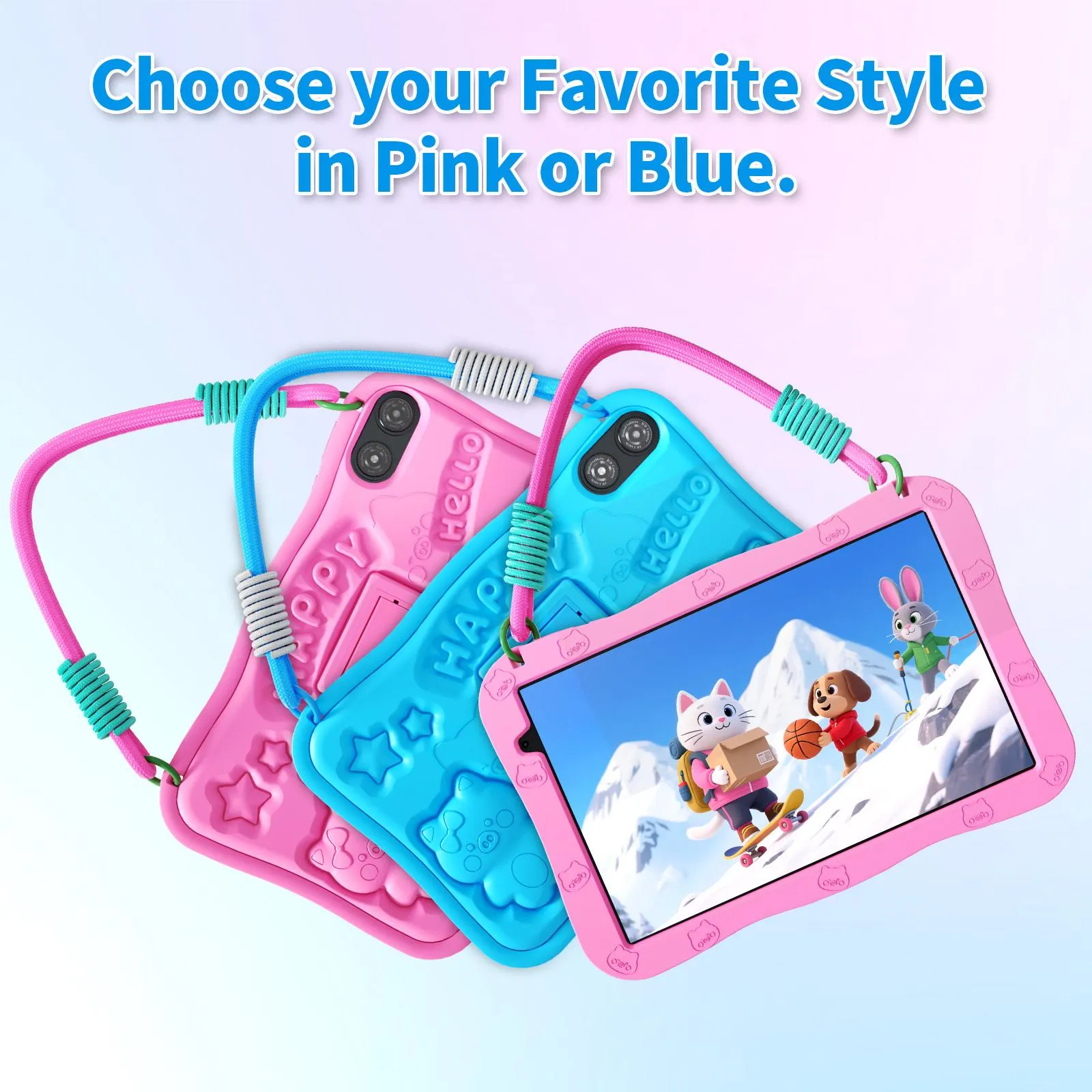 [SummerFinds] PRITOM New Arrivals Kids Tablet 10 inch Android 16 8GB RAM 32GB ROM Dual Cameras WiFi 6 6000mAh Battery Protective Silicone Case Animal Flash Cards Educational Apps Toddler Gifts Stress Relief Case Pink Blue-Tablet Screen Kids Gift