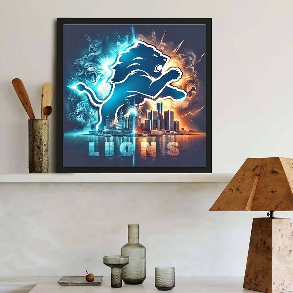 Diamond Painting - Full Round Drill - Detroit Lions(Canvas|40*40cm)
