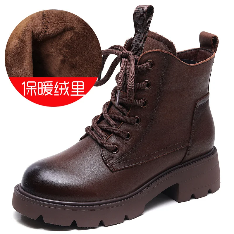 Yyvonne Layer Of Kraft Rubber Foam Bottom Single And Velvet Inner Leather Martin Boots Woman With Height 4.5 Cm