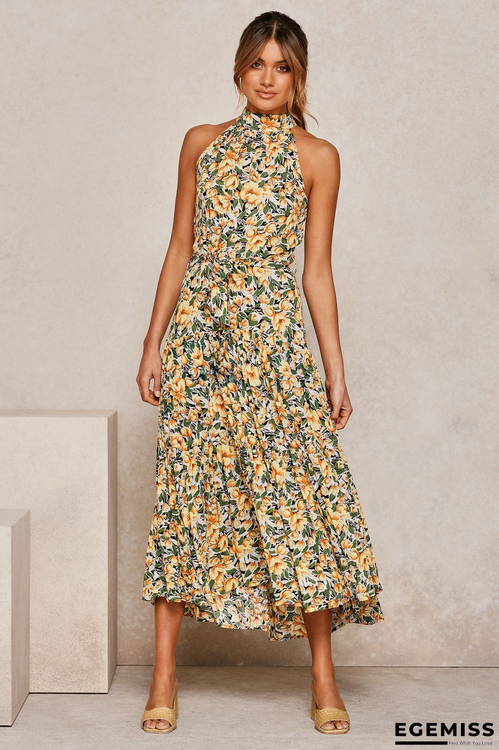 Neck Print Lace-up Dress | EGEMISS