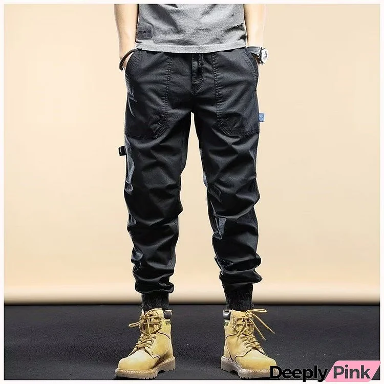 Men Fashion Casual Basic Versatile Solid Color Drawstring Waist Plus Size Cargo Pants