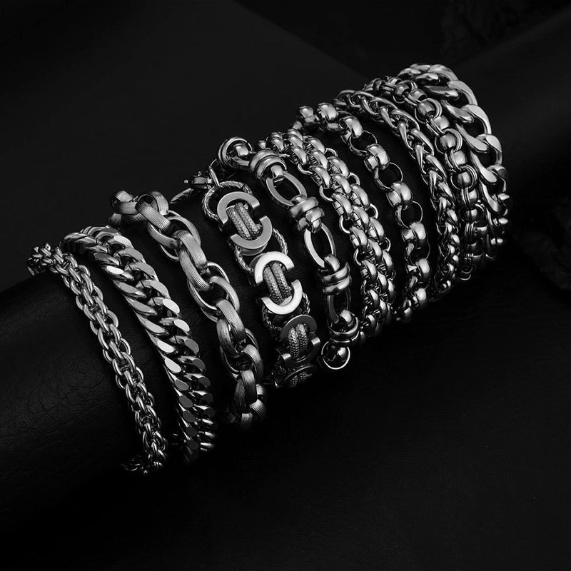 Street Hipster Domineering Punk Hip-hop Bracelet Titanium Steel Men's Raw Retro Stainless Steel Thick Chain Bracelet