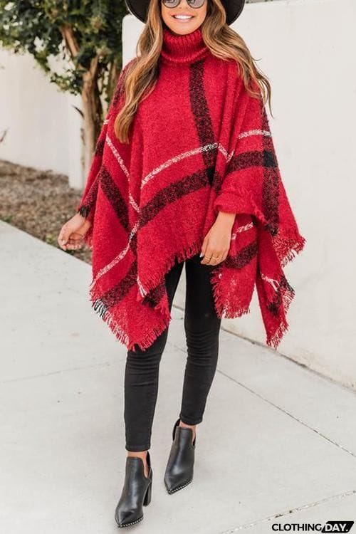Stripe Tassel Loose High Collar Sweaters