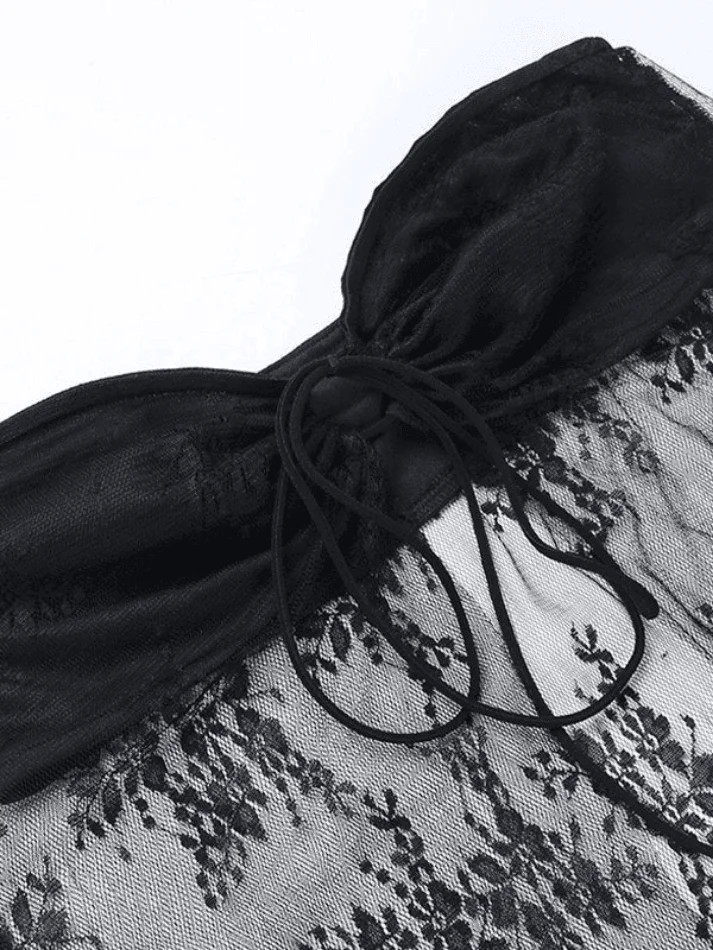 Brownm Slit Sheer Mesh Bandeau Top