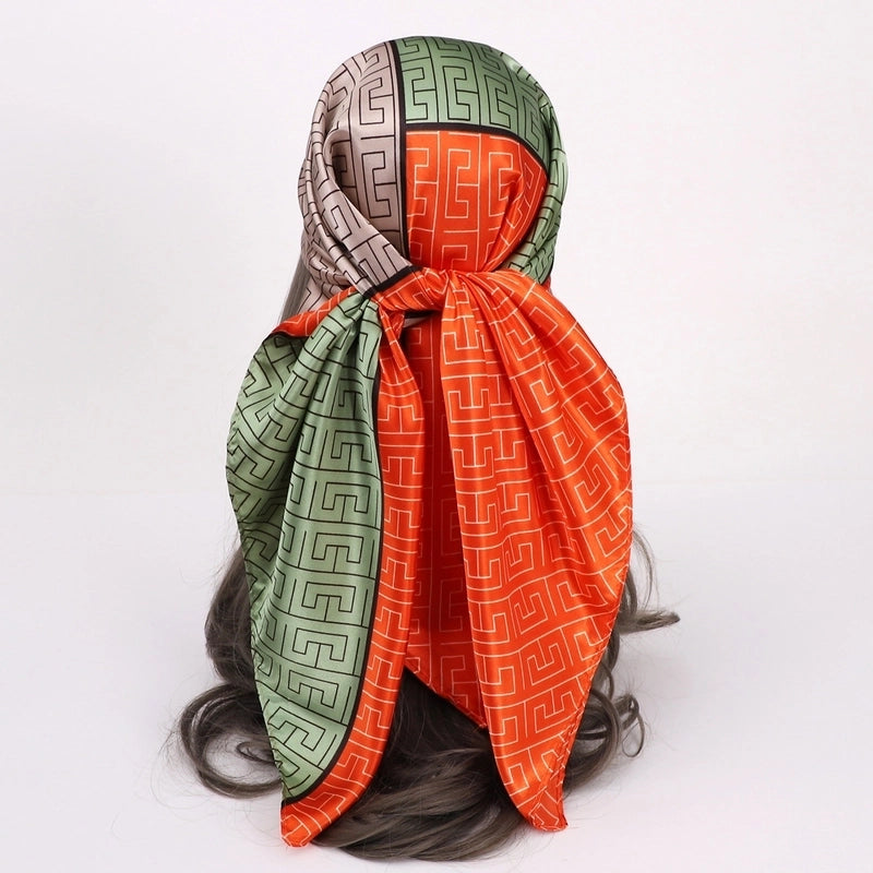 Women’s Vacation Plaid Satin Printing Silk Scarf