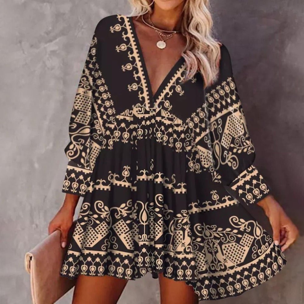 Temperament Print V-Neck Mini Dress