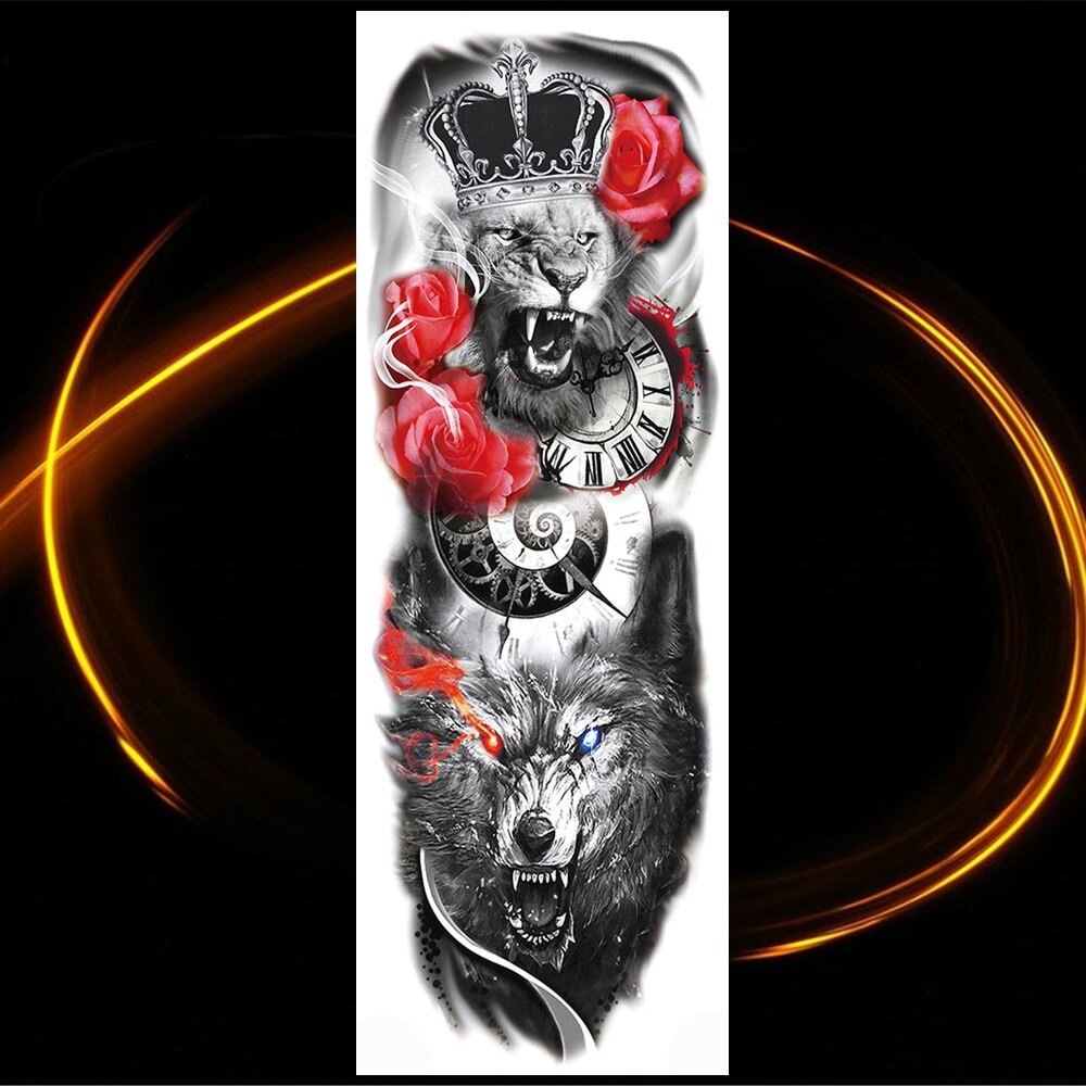 Gingf Size Robotic Evil Eyes Temporary Tattoos Sticker Realistic Fake Flower Full Arm Sleeve Tattoos For Women Men Makeup Tools
