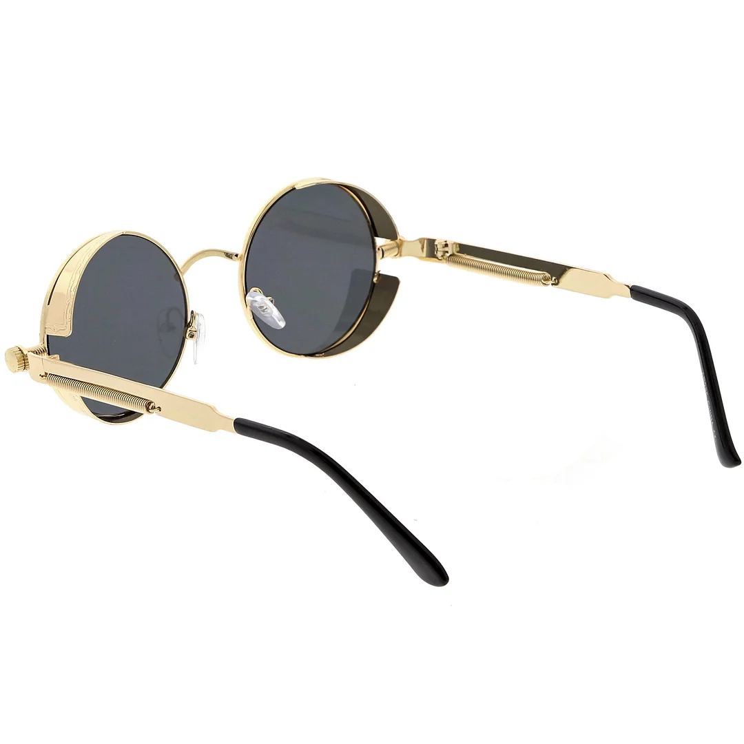 Steampunk Metal Round glasses With Metal Side Cover Flat Lens 42mm