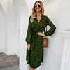 Women's A-Line Dress V-Neck Leopard Print Long Sleeve Midi Dress