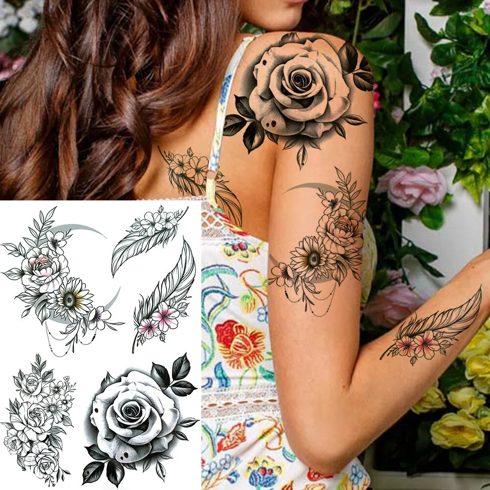 Watercolor Feather Bird Temporary Tattoos For Women Girls Clever Owl Hummingbirds Flower Tattoo Sticker Fake Tatoos Geometric