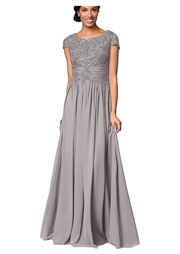 Modern Cap Sleeve Lace Appliques Beading Zipper Mother Of Bride Dress main image 1