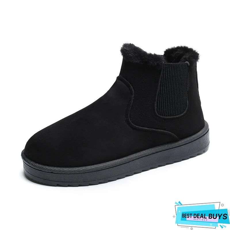 Rhinestone Split Joint Warm Fur Lined Slip on Ankle Boots