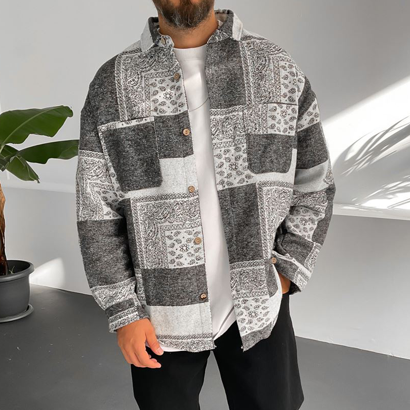 Men's Autumn And Winter Cashew Texture Fleece Jacket