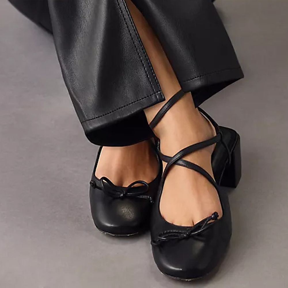 Black Closed Toe Chunky Heel Crisscross Ankle Strap Pumps Nicepairs