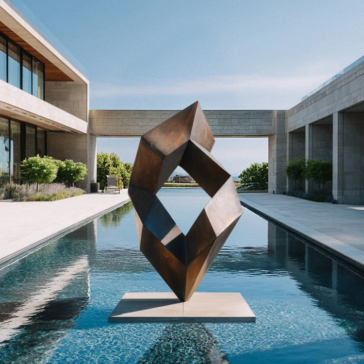 "Geometric Ascend" Contemporary Bronze Outdoor Sculpture Modern Abstract Metal Garden Art with Base