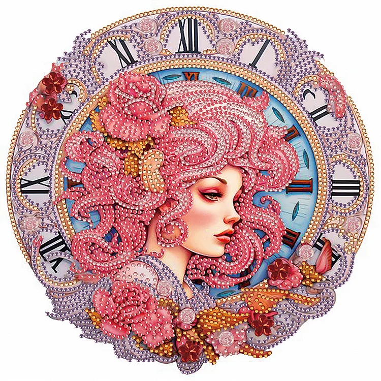 Clock And Pink-Haired Girl 30*30CM (Canvas) Special Drill Diamond Painting gbfke
