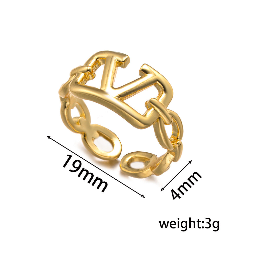 Retro Heavy Geometric Personality Metal Simple Texture Open Ring Ins Popular Open Ring