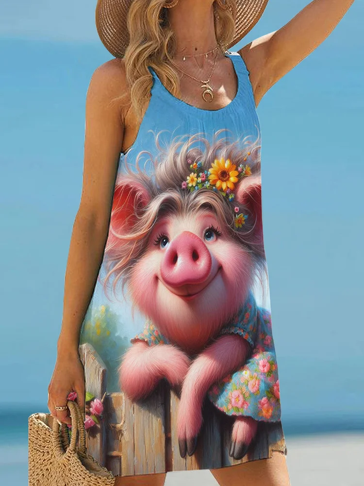 Funny Pig Art Print Women's Dress