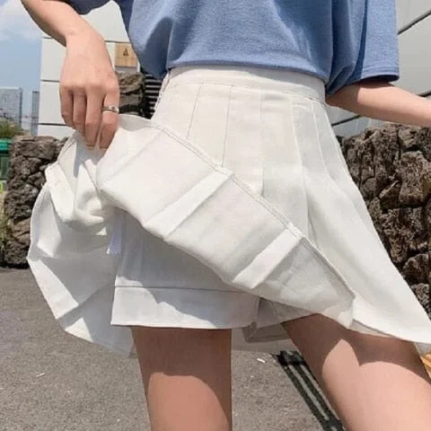 pornhint Pornhint Button Zipper High Waist Mini Skirt Lady A Line Slim Pleated Skirts Sweet Women Korean Solid White Skirts Summer Japan Clothes